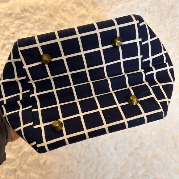 Woven Straw & Navy Grid Tote Bag with Rust Accent - Picture 5 of 12